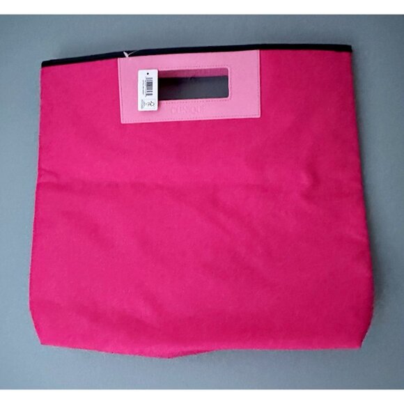 NWT Clinique logo Pink 15" Large Tote Bag faux leather handle 2023 - Picture 1 of 7
